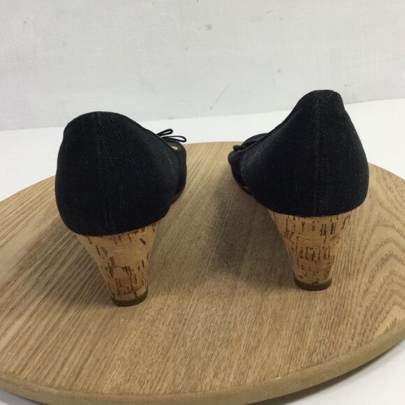 Etienne Aigner Women's Digit Canvas Wedge/Cork Bow Sandal Slip On Black Size 8M - Picture 4 of 13